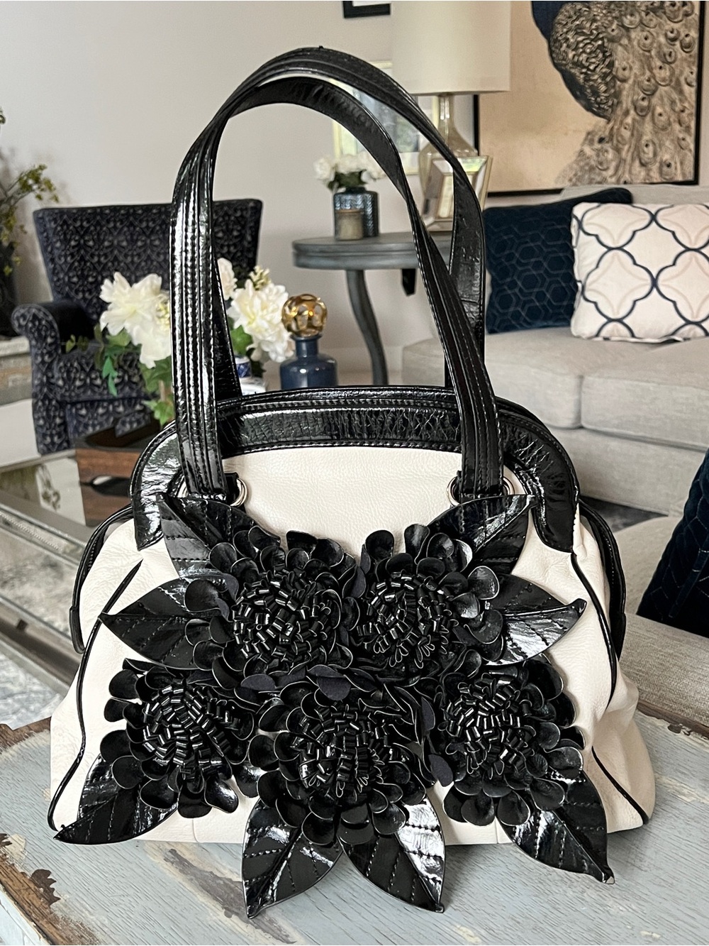Frosting by Mary Norton Black and White Floral Purse